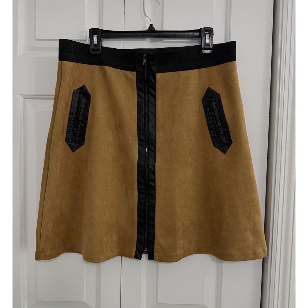 eci New York Womens Brown Suede Mini Skirt Elastic Full Zipper XL